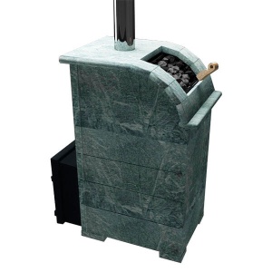 Печь-каменка чугунная КНЯЗЬ КАЛИТА нержавеющий тоннель и дверца со стеклом СЕРПЕНТИН (18 - 34 м.куб)