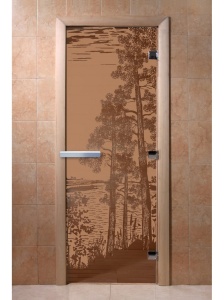 Дверь стеклянная РАССВЕТ БРОНЗА МАТОВАЯ 700 х 1900 мм 3 петли,стек. 8 мм,кор. ОСИНА,магн. DoorWood-