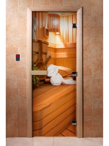 Дверь стеклянная ФОТОПЕЧАТЬ А032 800 х 2000 мм 3 петли,стекло 8 мм,кор ОЛЬХА,ручка-деревян,магнит DW