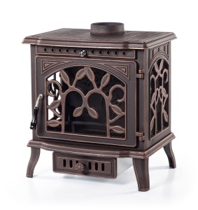 Печь-камин DEMETRA три стекла, чугунная патина медь d = 150 мм (10 кВт)