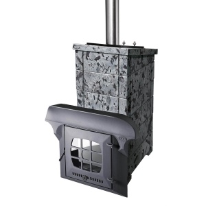 Печь-каменка чугунная КАЛИТА ЭКСТРИМ нержавеющий тоннель и дверца со стеклом Т/ХЛ (18 - 34 м.куб)
